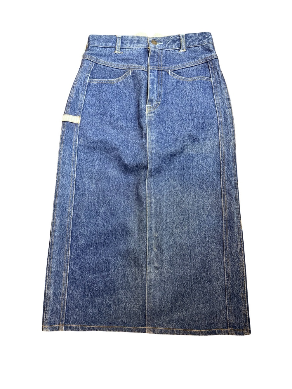 Baccini Y2K vintage Classic Blue Denim Maxi Skirt size 7-8 utility side pocket